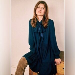 Sezane Dark Blue Long Sleeve Dress